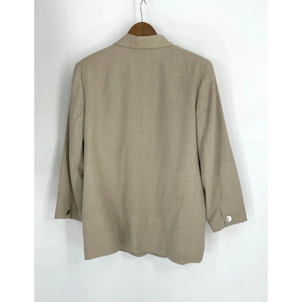 Kim Rogers Womens Skirt Suit Tan Jacket 14P Pleated‎ Skirt 16 Linen Blend
